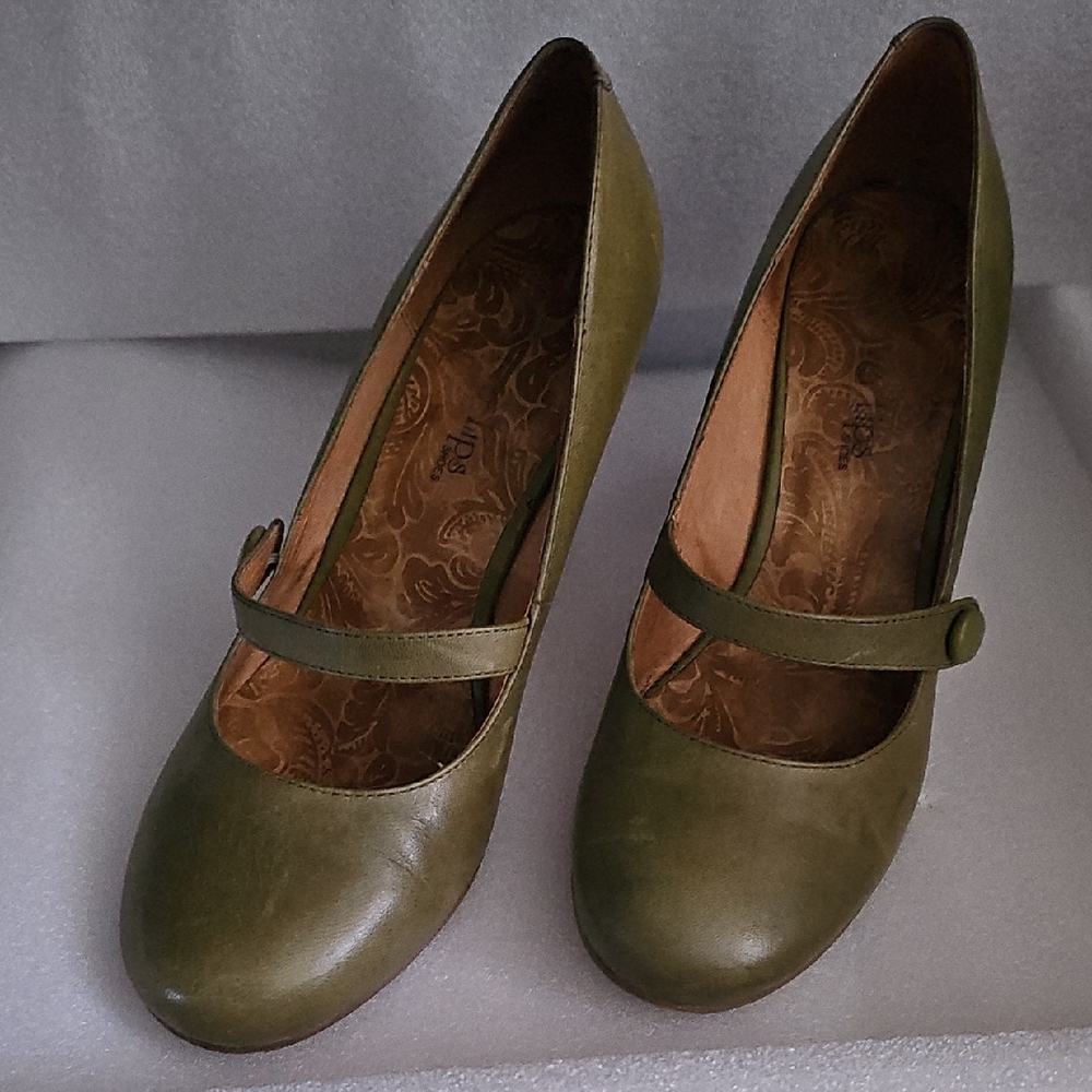 Olive Green Mary Jane Wedge Heels